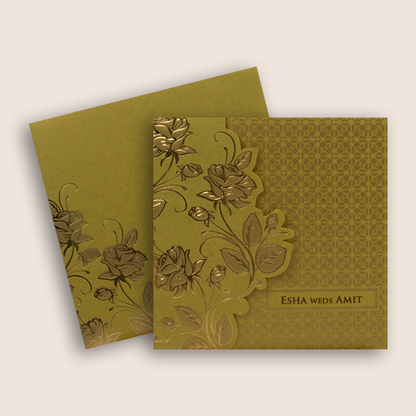 Yellow Floral Door Style Wedding Card - KPR06240