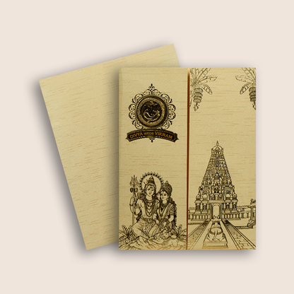 Beige Lord Shiva Parvathi Door Style Wedding Card - KNKR5036C