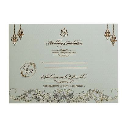Grey Padded Embossed Floral Wedding Invitation Card-KRB09751