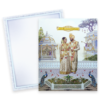 Blue Bride Groom Peacock Wedding Card-KNKJ1161