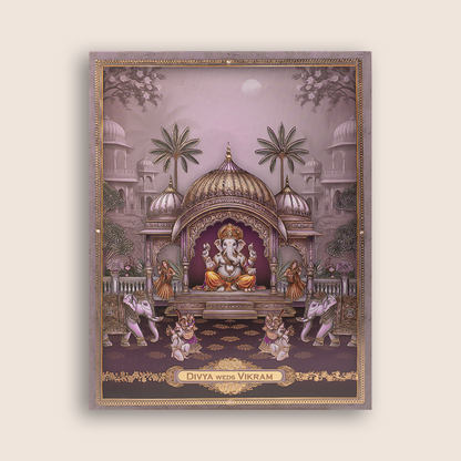 Purple Lord Ganesha Temple Floral Wedding Card  - KNKJ1166