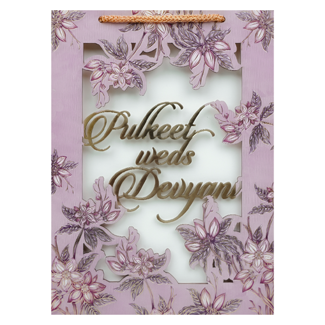 Purple Cream Floral Laser Cut Wedding Bag-KJTS1716