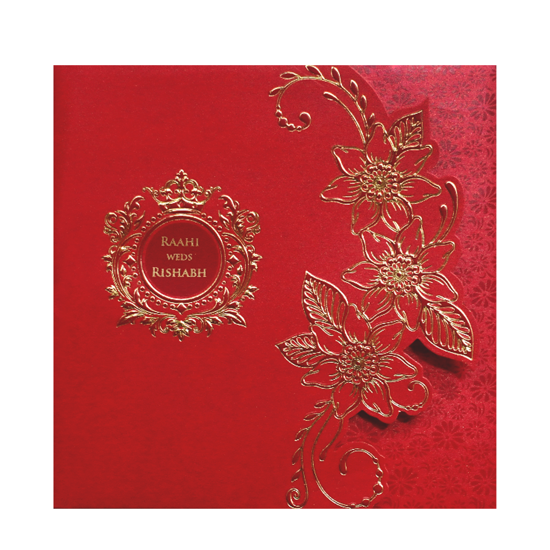 Red Floral Door Style Wedding Card-KPR06050