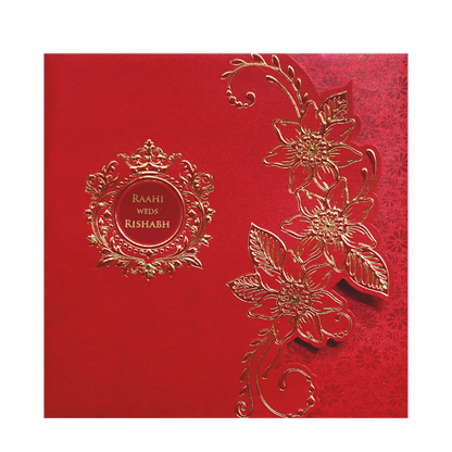 Red Floral Door Style Wedding Card-KPR06050