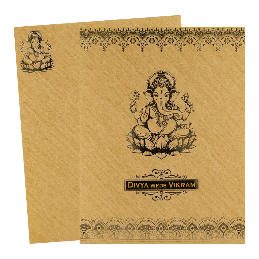 Gold Floral Ganesha Wedding Card-KNCM051G