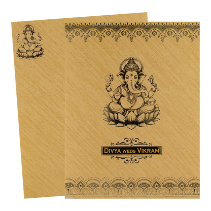 Gold Floral Ganesha Wedding Card-KNCM051G
