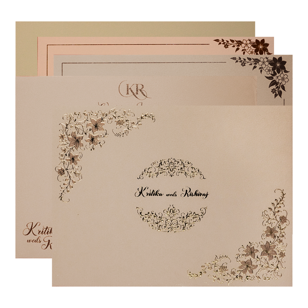 Grey Pink Floral Padded Wedding Card-KSI64260