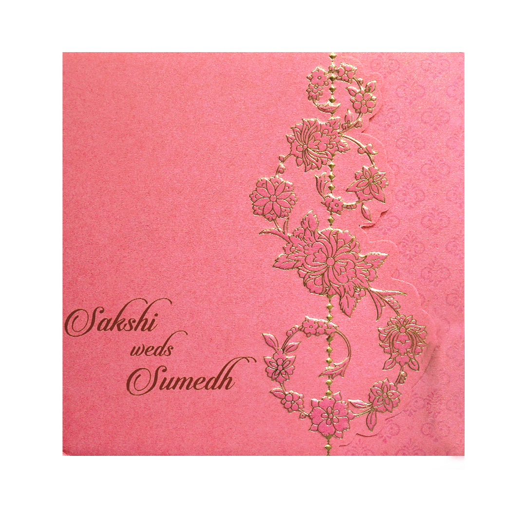 Pink Floral Laser Cut Wedding Card-KPR06150