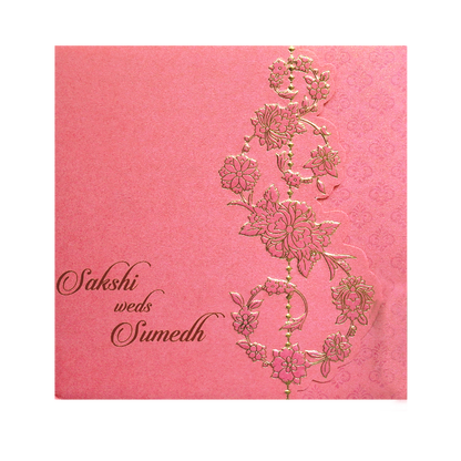 Pink Floral Laser Cut Wedding Card-KPR06150