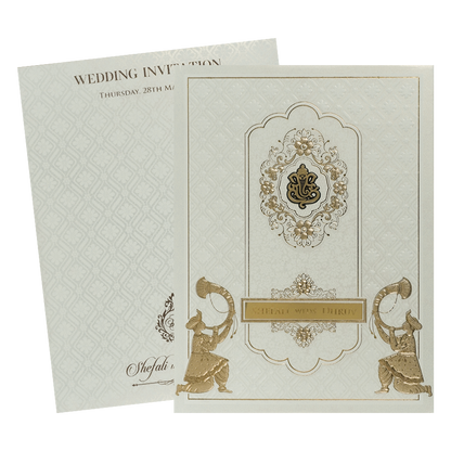 White Ganesha Embossed Padded Wedding card-KRE28110