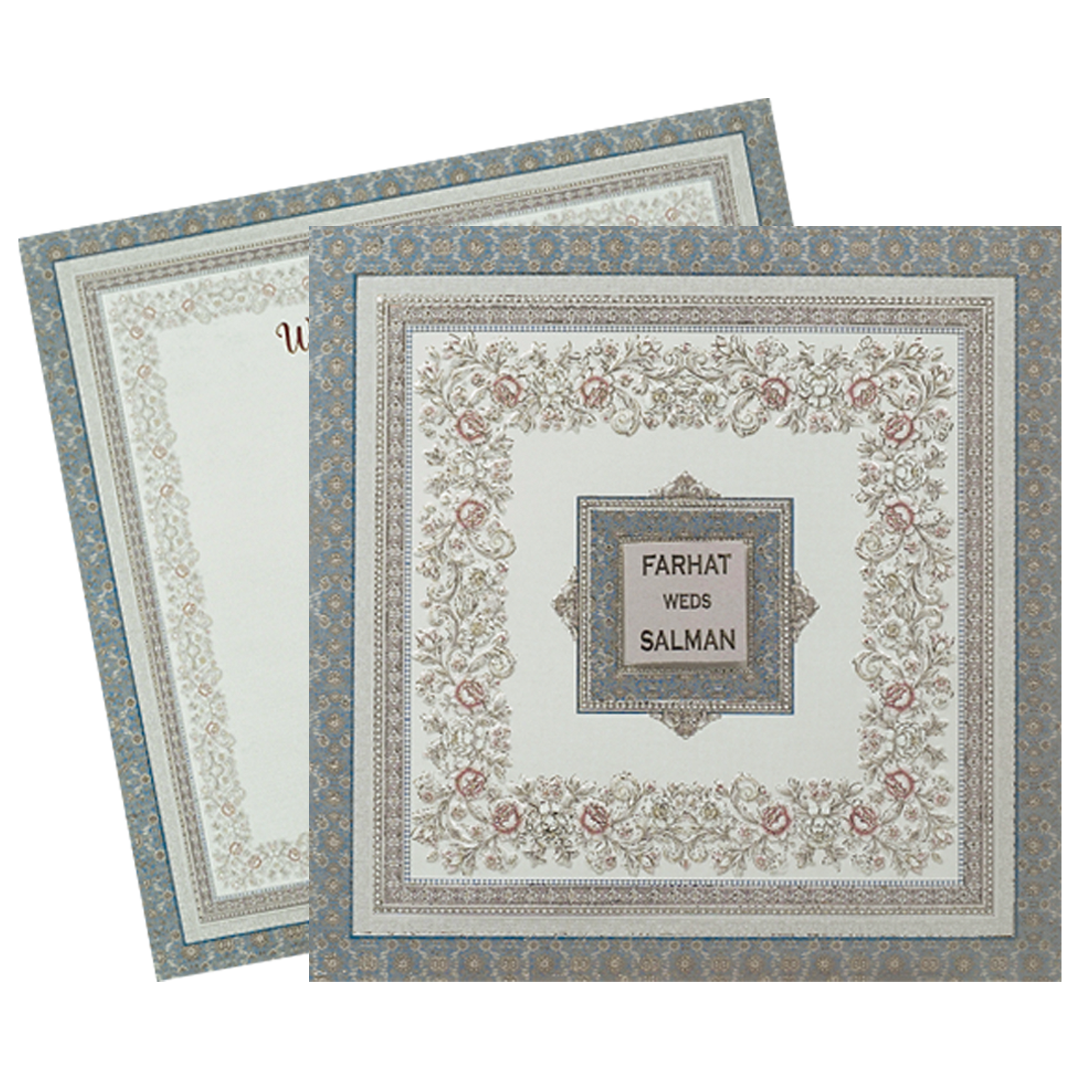 Grey Floral Framed Wedding Card-KSI65180