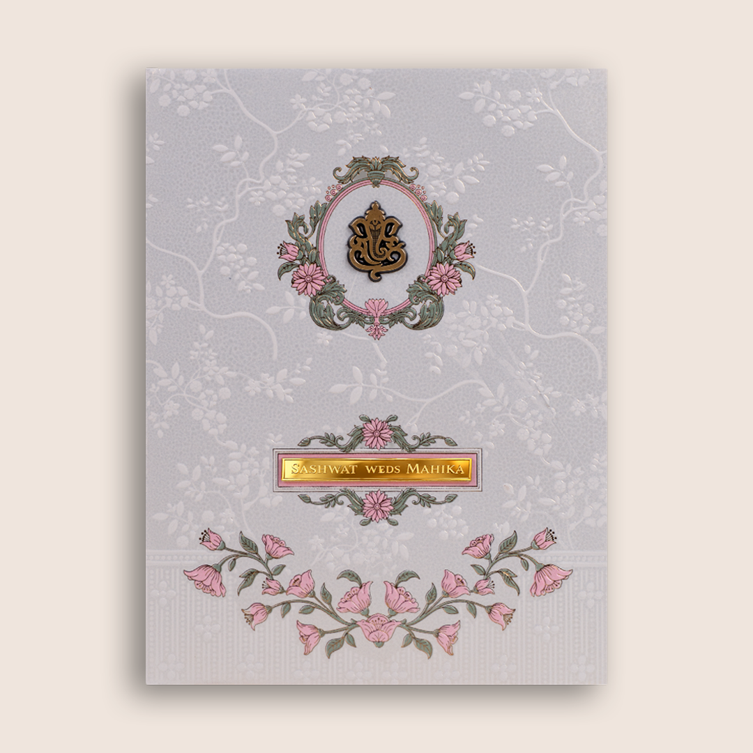 Light Ivory Floral Padded Wedding Invitation Card - KRE29120