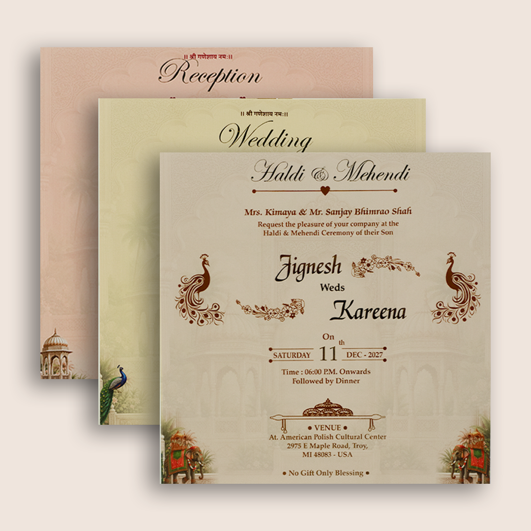 Peach Padded Door Style Wedding Invitation - KSH18650