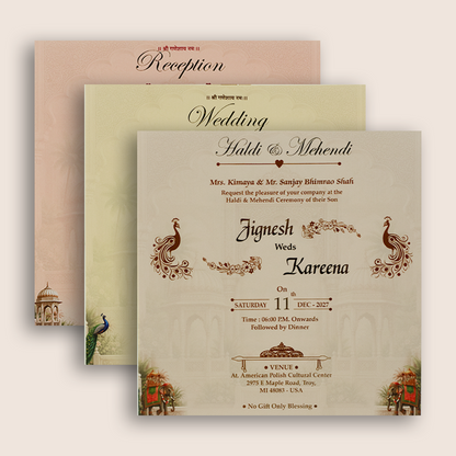 Peach Padded Door Style Wedding Invitation - KSH18650