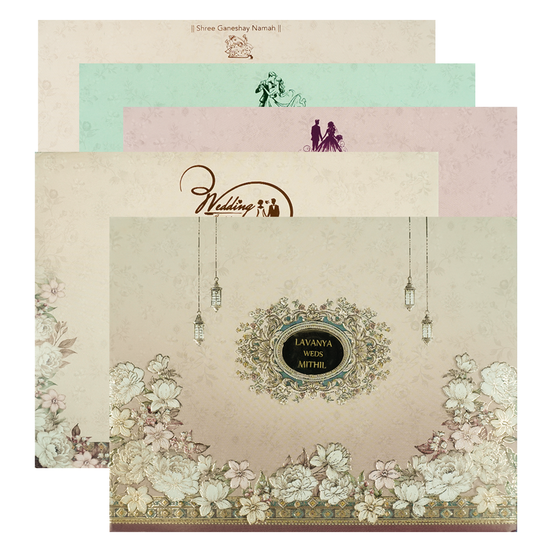 Lantern Floral Padded Wedding Card-KSSC2084
