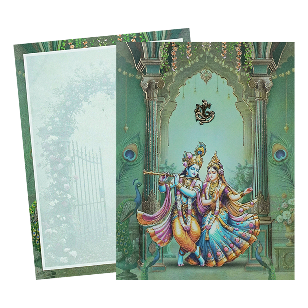 Green Radha Krishna Elegant Wedding Card - KNTY6816