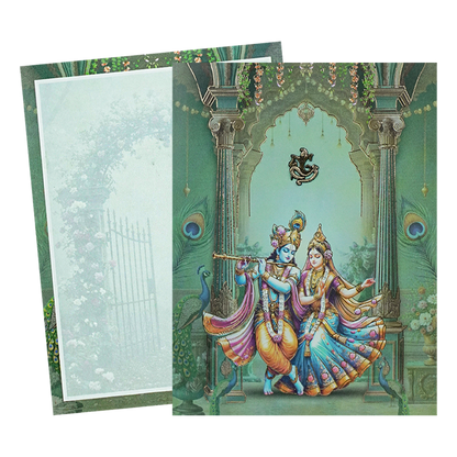 Green Radha Krishna Elegant Wedding Card - KNTY6816