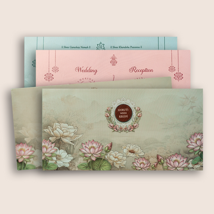 Grey Embossed Lotus Flower Wedding Invitation - KVN08030
