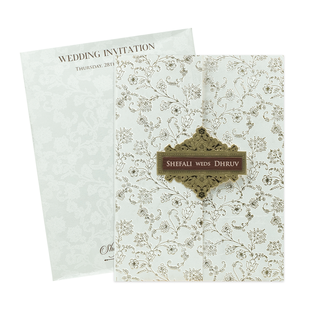 White Floral Gold Foil Wedding Card-KRE28500
