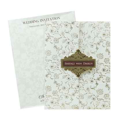 White Floral Gold Foil Wedding Card-KRE28500