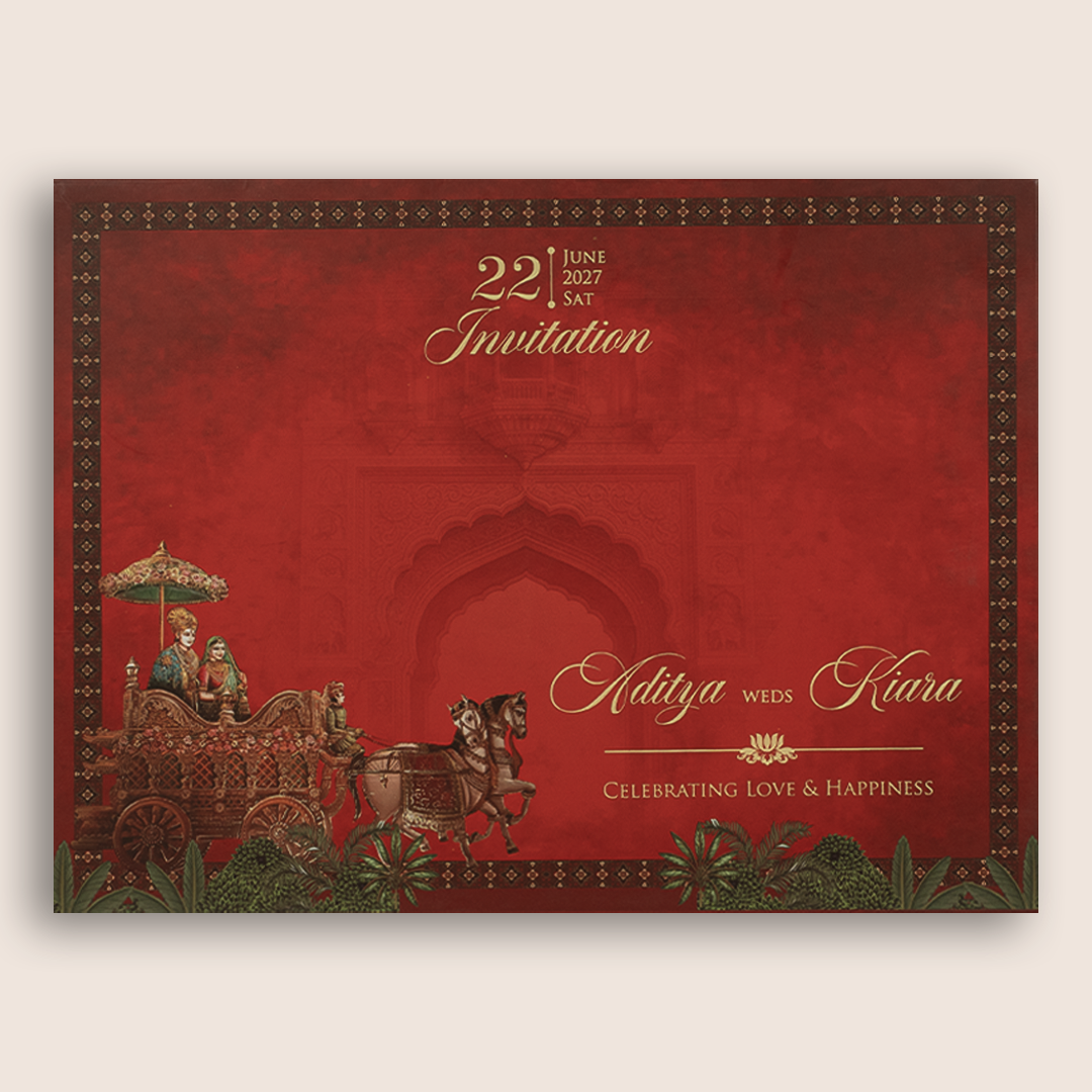 Red Horse Chariot MDF Laser Cut Wedding Card - KFR17030