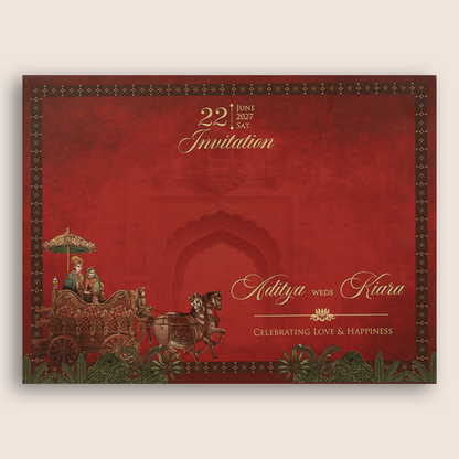 Red Horse Chariot MDF Laser Cut Wedding Card - KFR17030