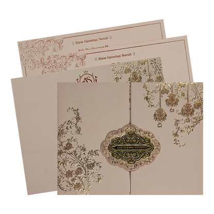 Cream Gold Floral Padded Wedding Card-KSI64100