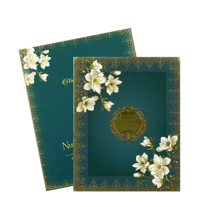 Blue Gold Floral Padded Wedding card-KRE28020