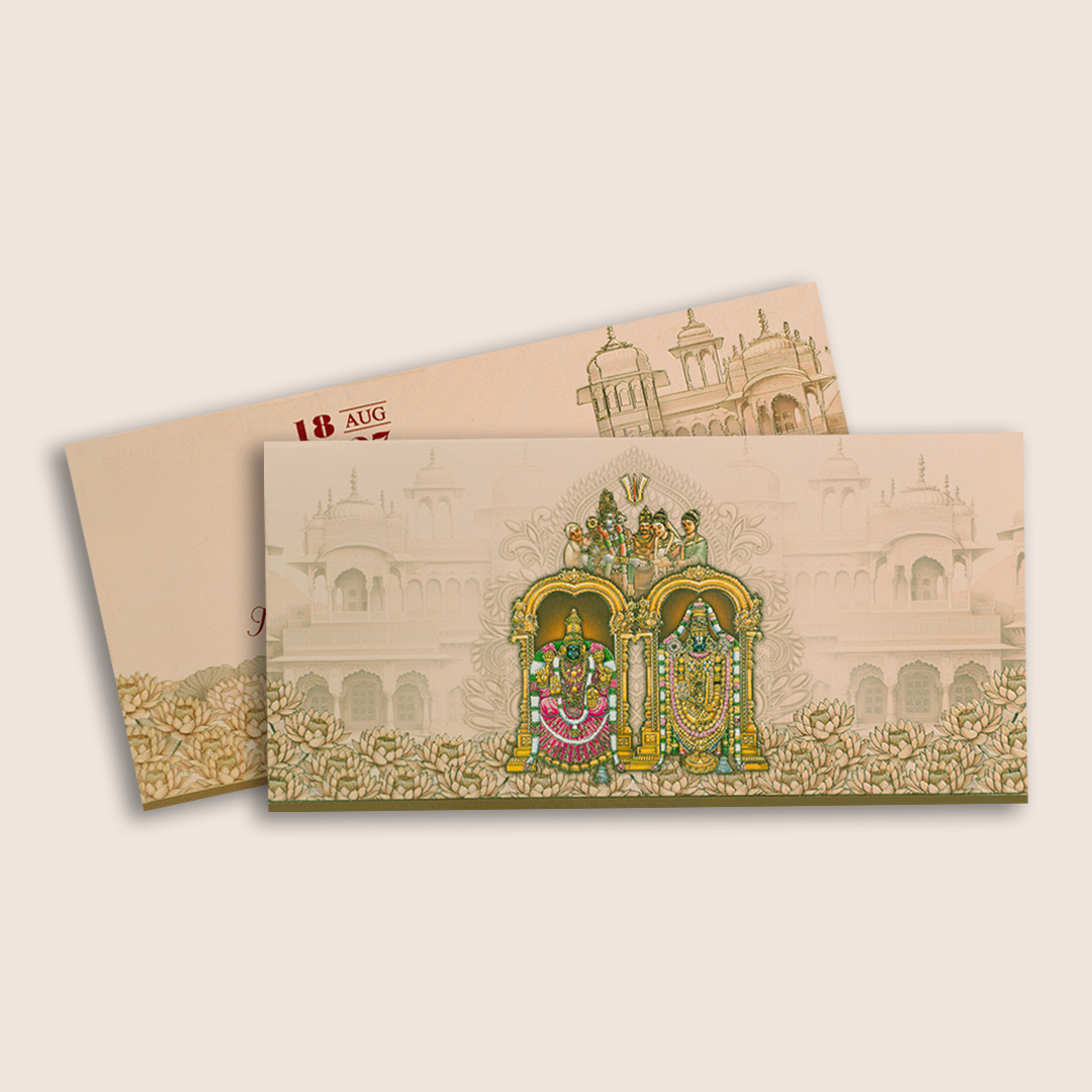 Pastel Pink Embossed Balaji Padmavathi Wedding Card - KPR06490