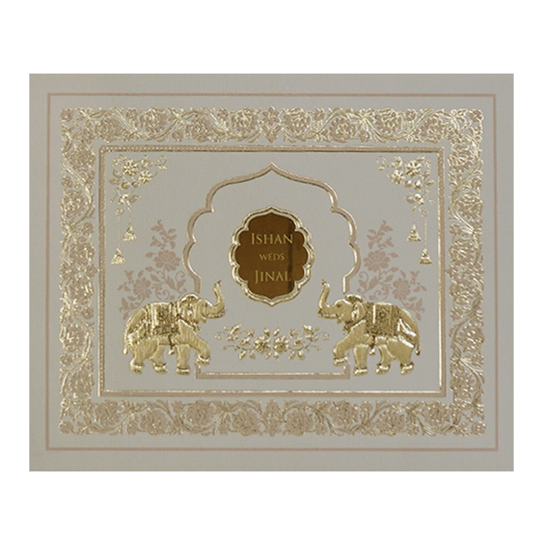 Grey Elephant Embossed Classic Wedding Card - KMMWD1101