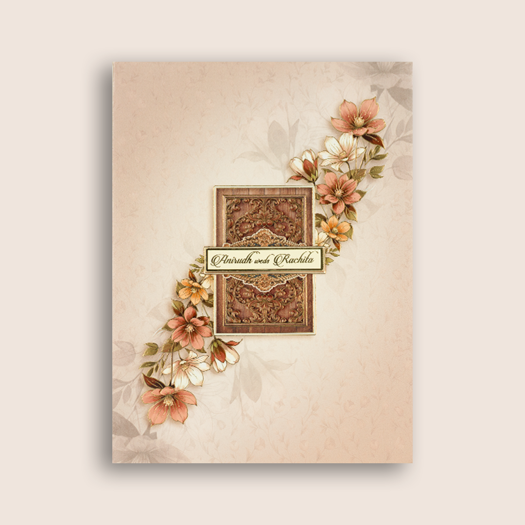 Warm Pink Padded Floral Wedding Invitation Card - KAA05760
