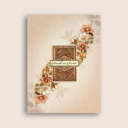 Warm Pink Padded Floral Wedding Invitation Card - KAA05760