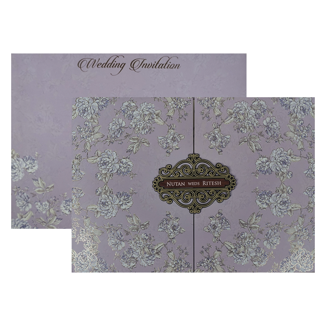 Pastel Lavender Floral Padded Wedding Card-KRE27880