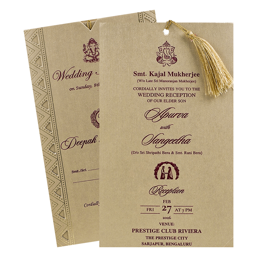 Gold Single Sheet Tassel Wedding Card-KNPD1122