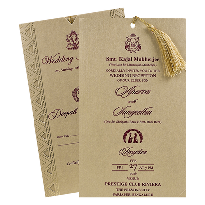 Gold Single Sheet Tassel Wedding Card-KNPD1122
