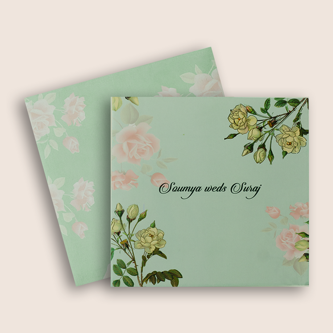 Green Pink Floral Invitation Card-KNKE3304