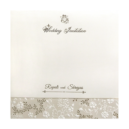 Cream Gold Floral Embossed Padded Wedding Card - KMMWD1123