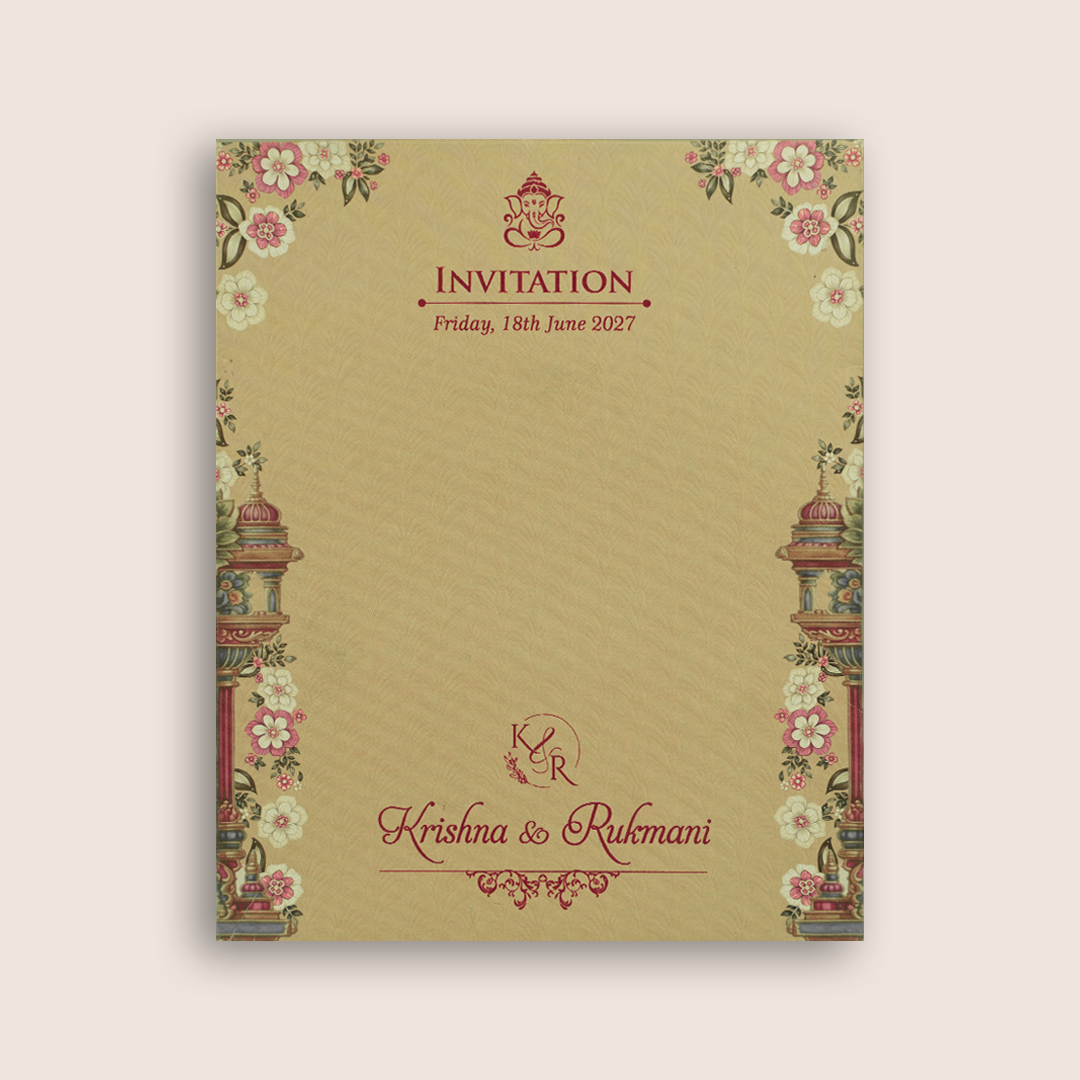 Dark Beige MDF Floral Laser Cut Wedding Card - KJTS1938