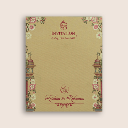 Dark Beige MDF Floral Laser Cut Wedding Card - KJTS1938