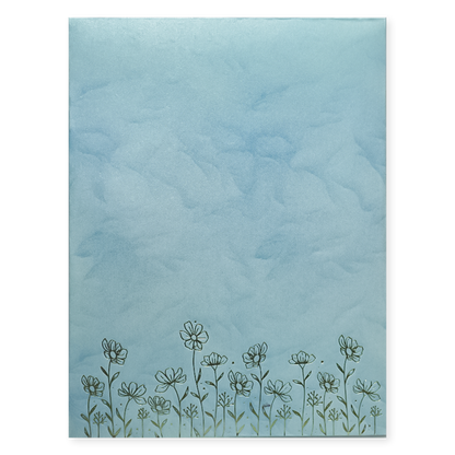 Blue Floral Single Sheet Wedding Card-KNPD1495