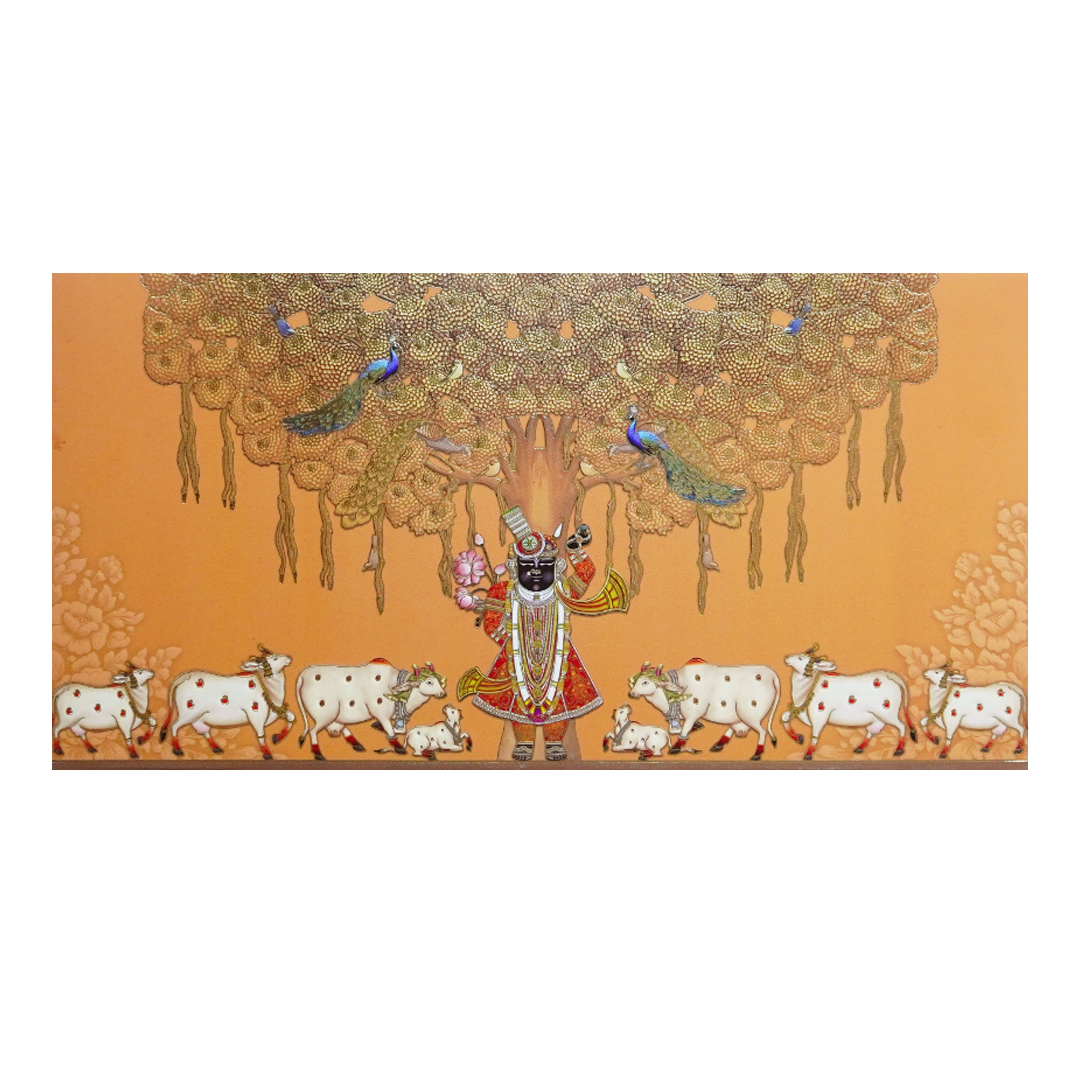 Orange Shrinathji Peacock Wedding Invitation Card-KPR24640