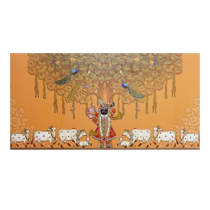 Orange Shrinathji Peacock Wedding Invitation Card-KPR24640
