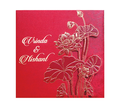Red Lotus Laser Cut Door Style Wedding Card-KPR06110