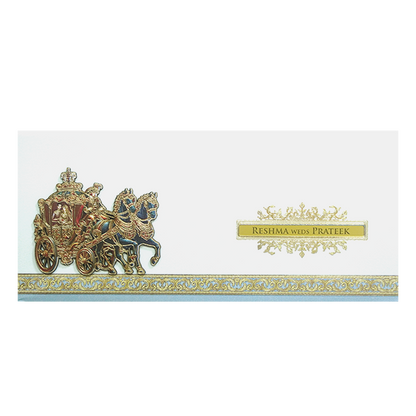 White Royal Carriage Theme Wedding Invitation-KPR24870
