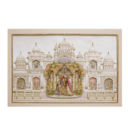 Grey Palace Laser Cut Padded 3D Couple Wedding Card-KMMEX8120