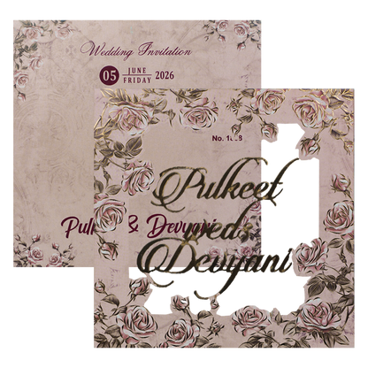 Pink Laser Cut Padded Wedding Card-KJTS1808