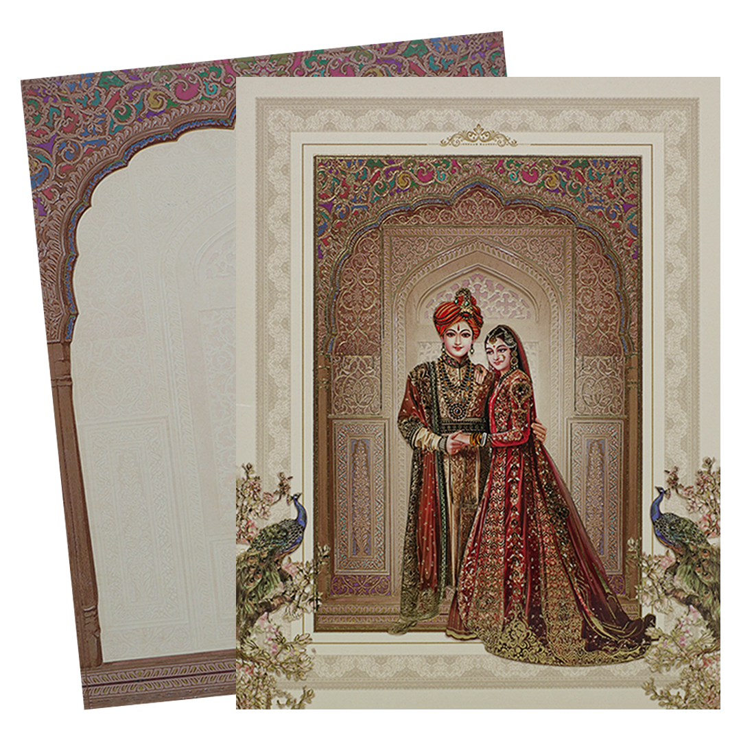 Cream Floral Bride Groom Wedding Card-KAK01040