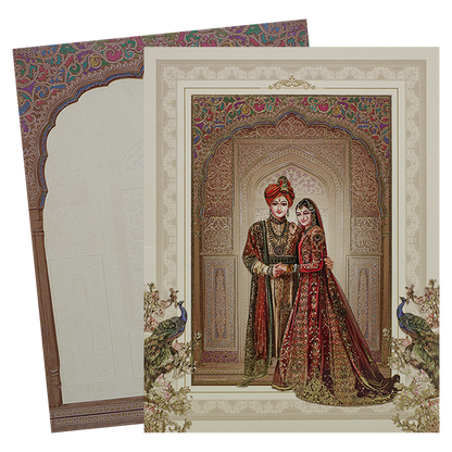 Cream Floral Bride Groom Wedding Card-KAK01040