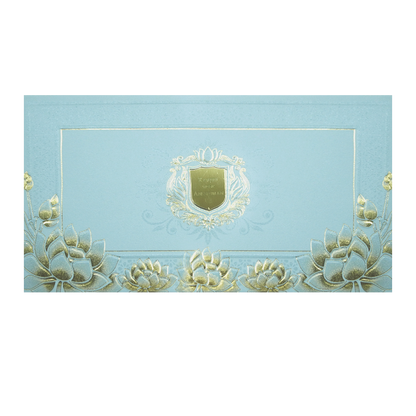 Blue Lotus Gold Foil Luxury Wedding Invitation Card KPR24590