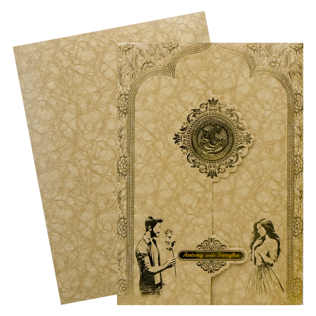 Gold Door Style Floral Wedding Card-KNM2902BR